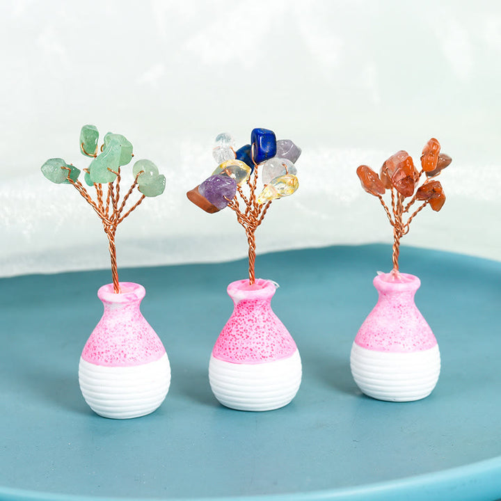 Vase en cristal rose avec arbre de vie et pierres précieuses décoratives Olivenorma