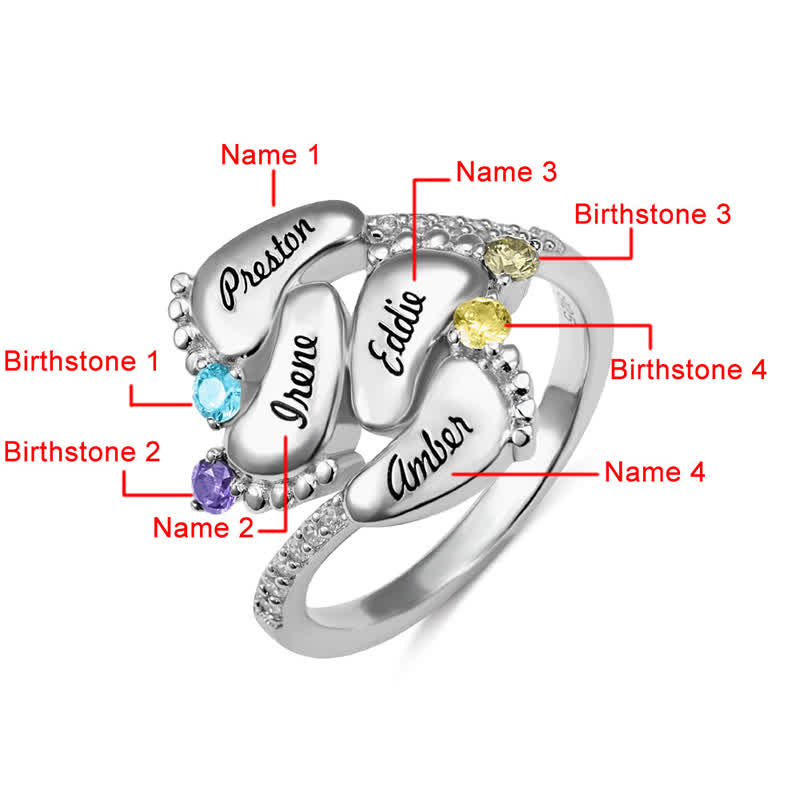 Bague créative avec pierres de naissance gravées pour pieds de bébé Olivenorma