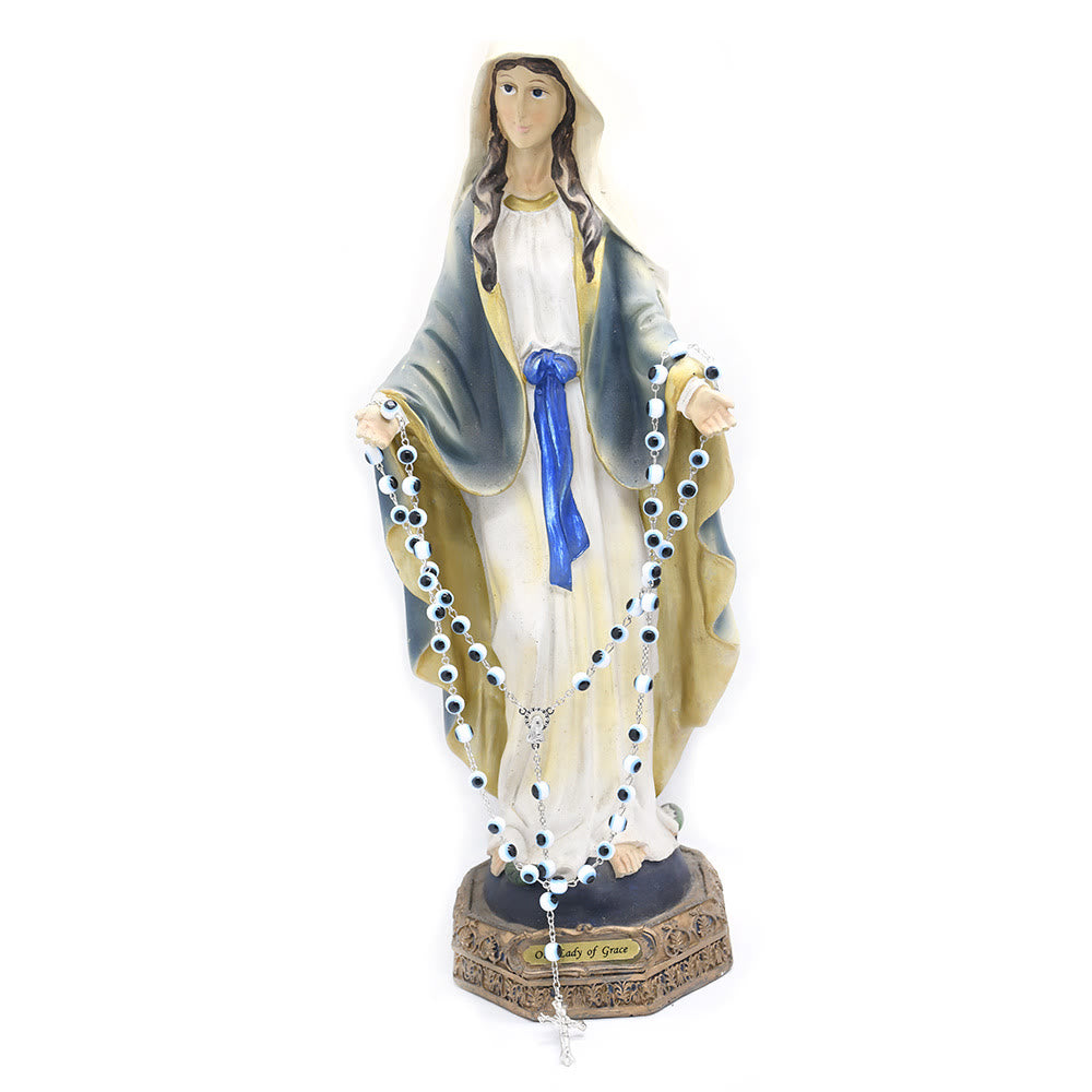 Collier chapelet avec pendentif croix contre le mauvais œil noir et blanc Olivenorma