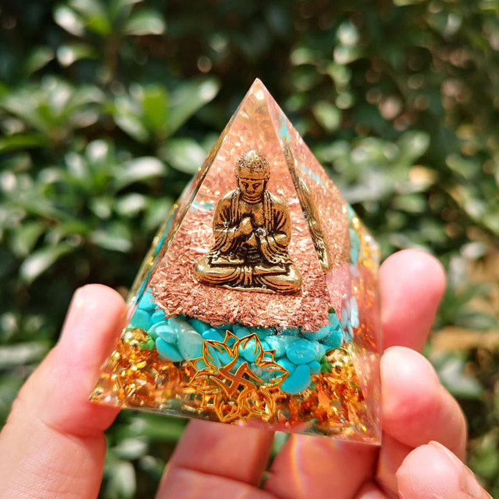 Pyramide orgone de protection du Bouddha turquoise Olivenorma