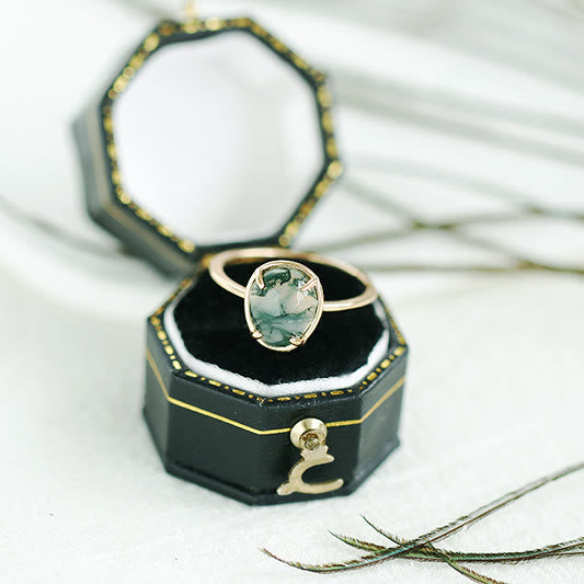 Bague en argent 925 avec agate mousse ovale naturelle Olivenorma