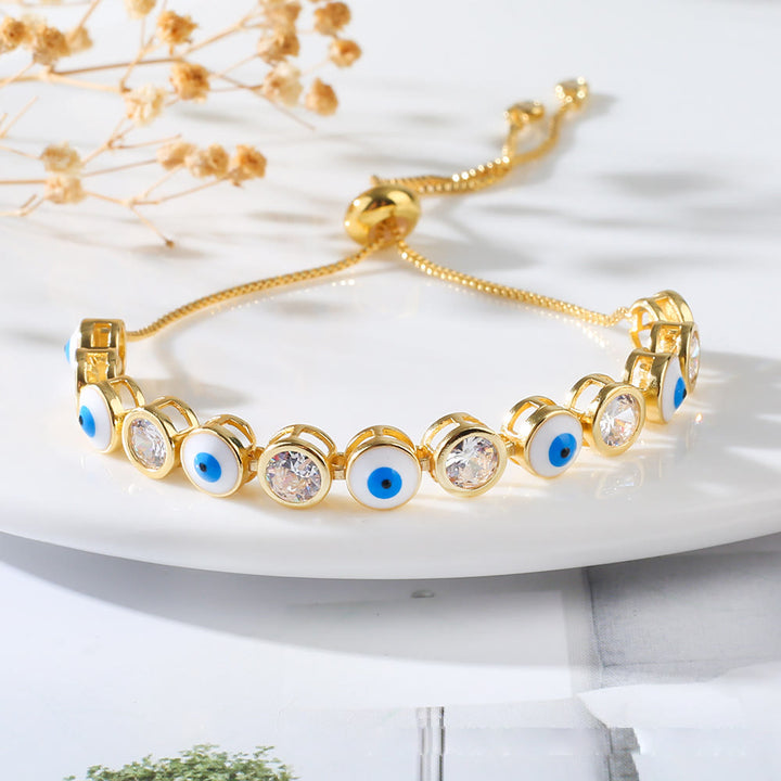 Bracelet ajustable Olivenorma en zircon blanc contre le mauvais œil