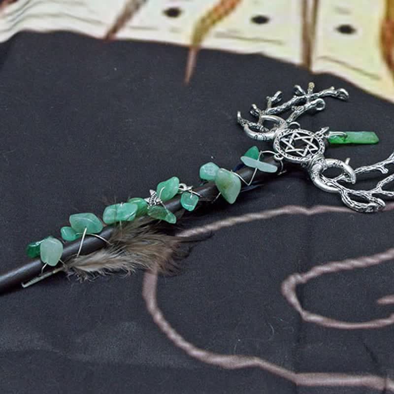 Baguettes de cristal en forme de lune féerique naturelle Olivenorma avec plumes