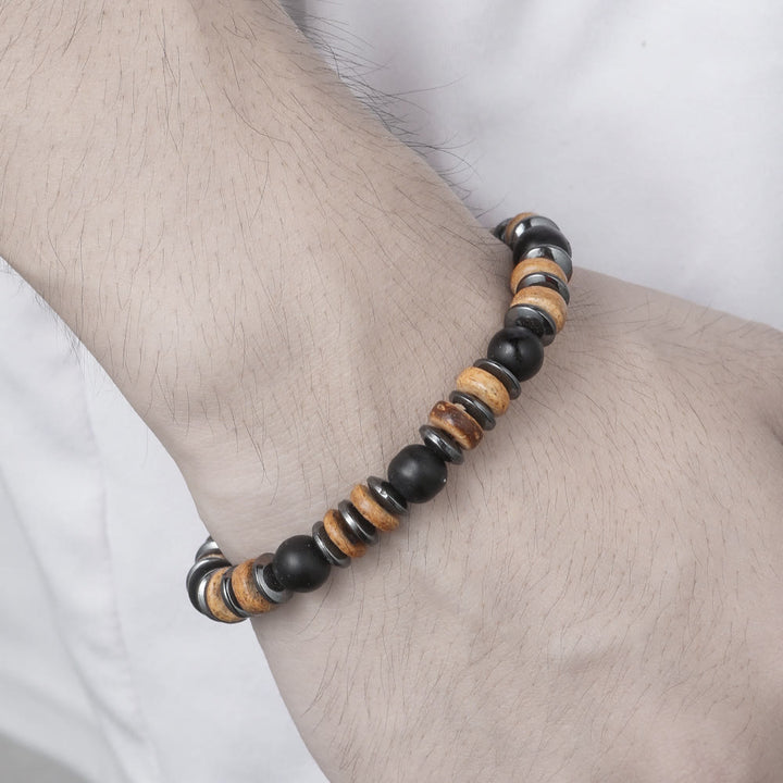 Bracelet de perles en onyx noir, hématite et bronzite de 8 mm Olivenorma