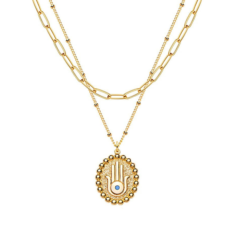 Collier chaîne superposée couleur ou avec pendentif Hamsa Evil Eye Olivenorma