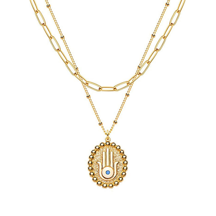Collier chaîne superposée couleur ou avec pendentif Hamsa Evil Eye Olivenorma