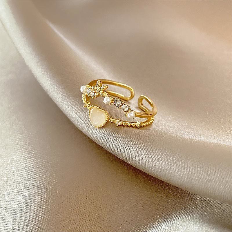 Bague ajustable en pierre œil de chat et zircon blanc Olivenorma