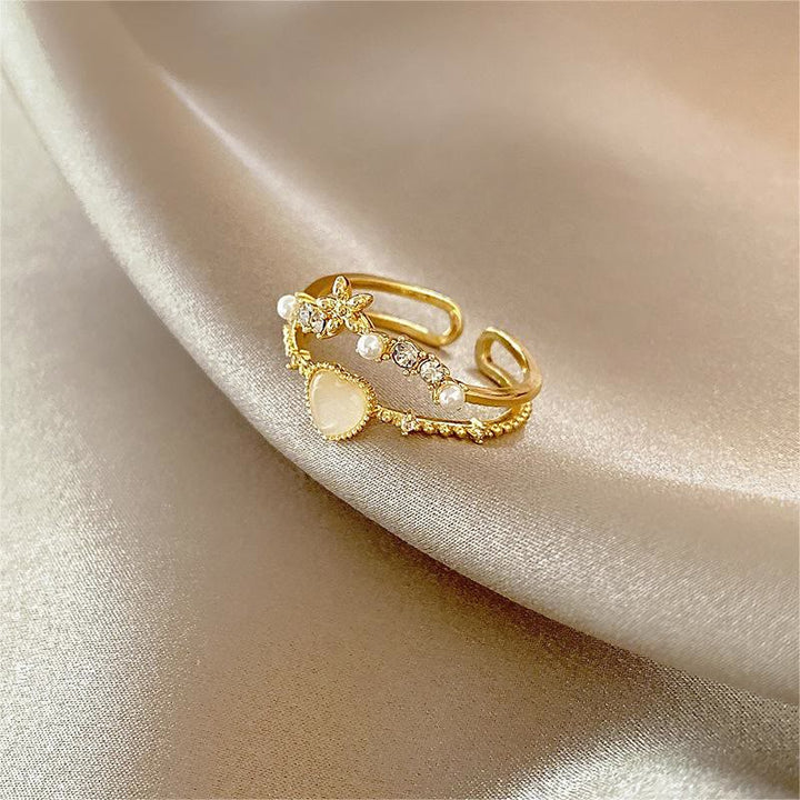 Bague ajustable en pierre œil de chat et zircon blanc Olivenorma