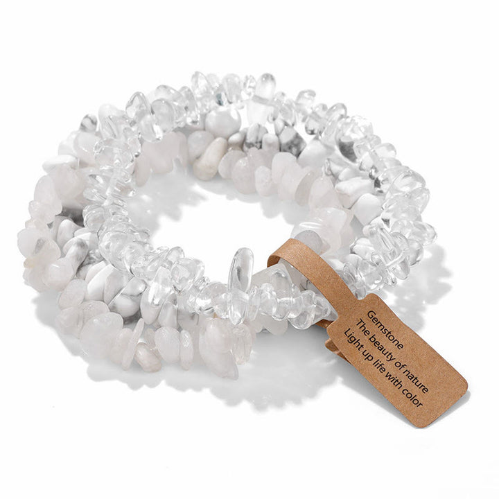 Bracelet à trois couches de gravier de cristal irrégulier naturel Olivenorma