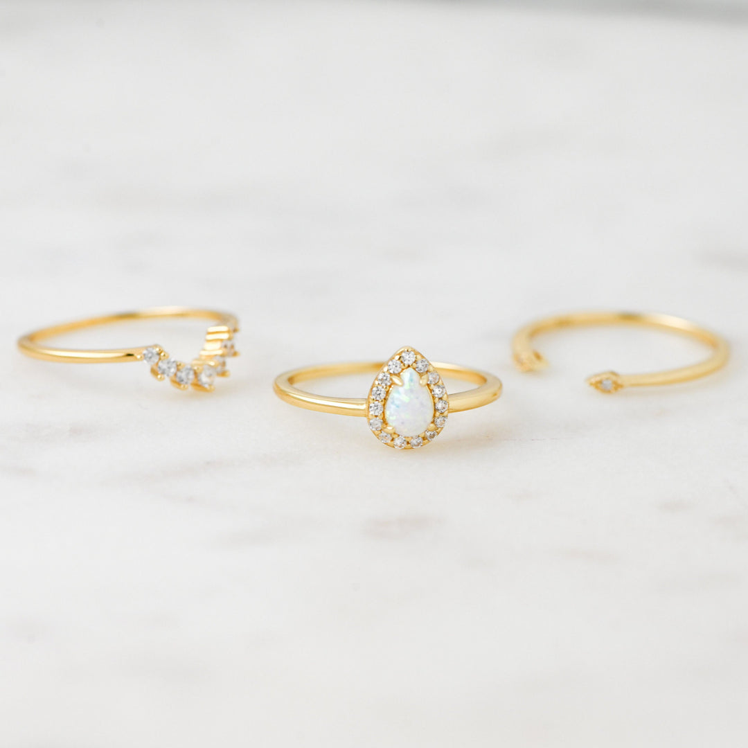 Ensemble de bagues empilables dorées en opale Olivenorma