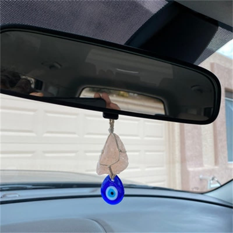 Ornement de voiture en pierre de quartz rose Olivenorma en forme de mauvais œil