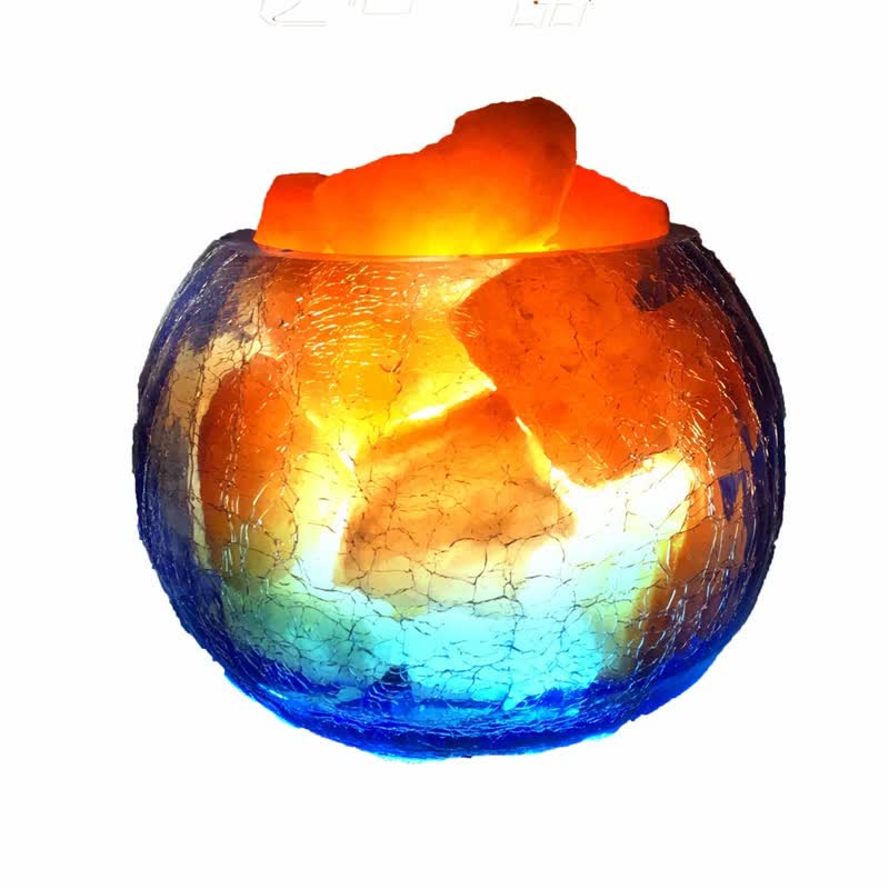 Lampe de sel rose de l'Himalaya avec réservoir en verre craquelé et glace créative Olivenorma