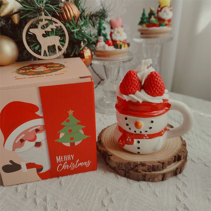 Bougie de Noël en forme de tasse de Père Noël, bonhomme de neige et élan Olivenorma