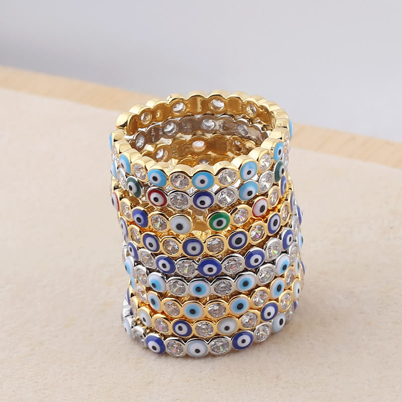 Bague ajustable en zircon blanc avec mauvais œil coloré Olivenorma