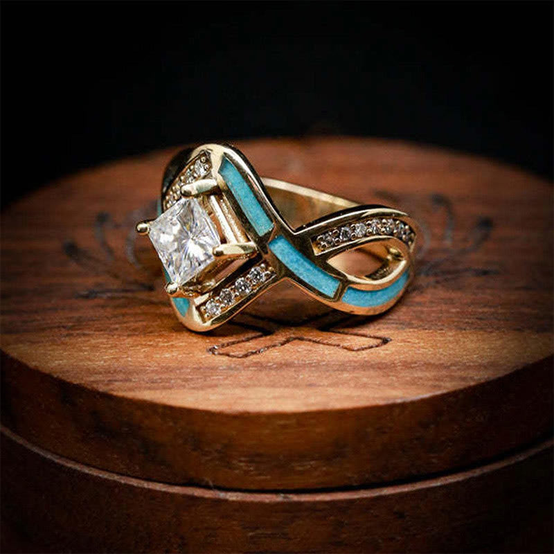 Bague Olivenorma en argent plaqué S925 avec turquoise et zircon