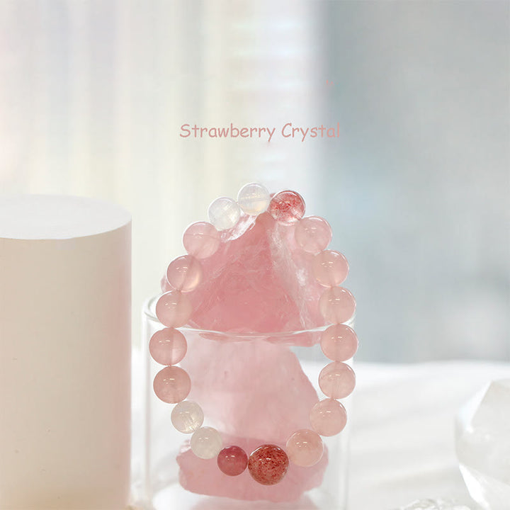 Bracelet en perles de quartz transparent rose fraise Olivenorma
