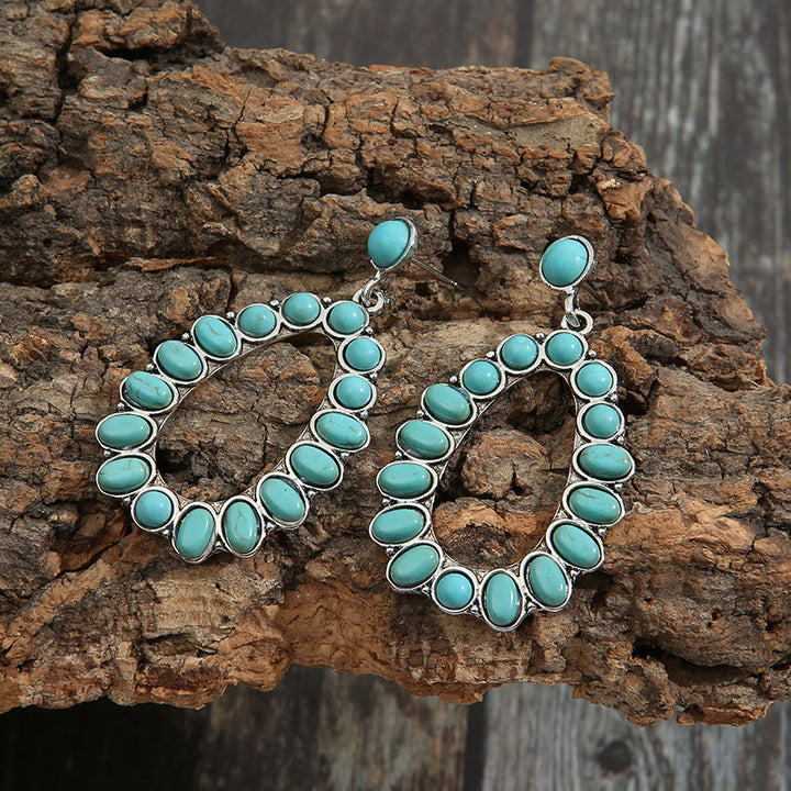 Boucles d'oreilles à tige en turquoise et forme de goutte d'eau de style bohème Olivenorma