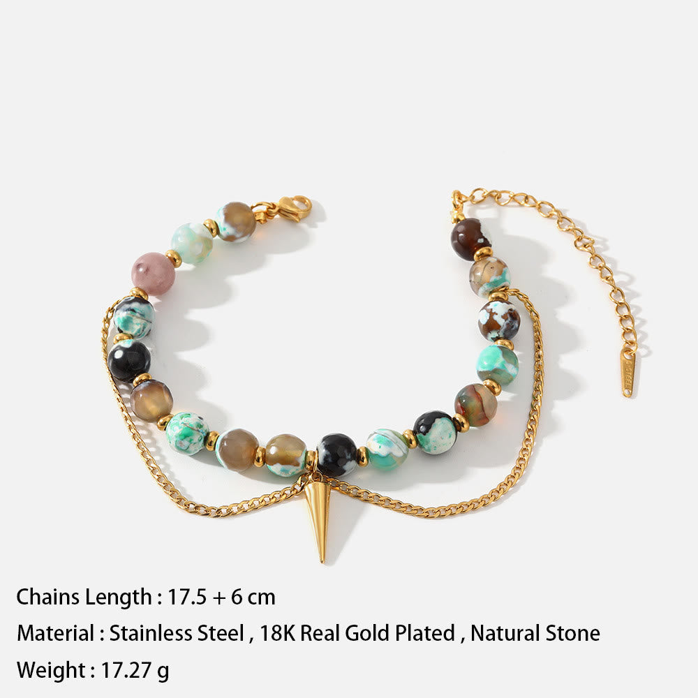 Bracelet Olivenorma en acier inoxydable 18 carats avec turquoise africaine multicolore