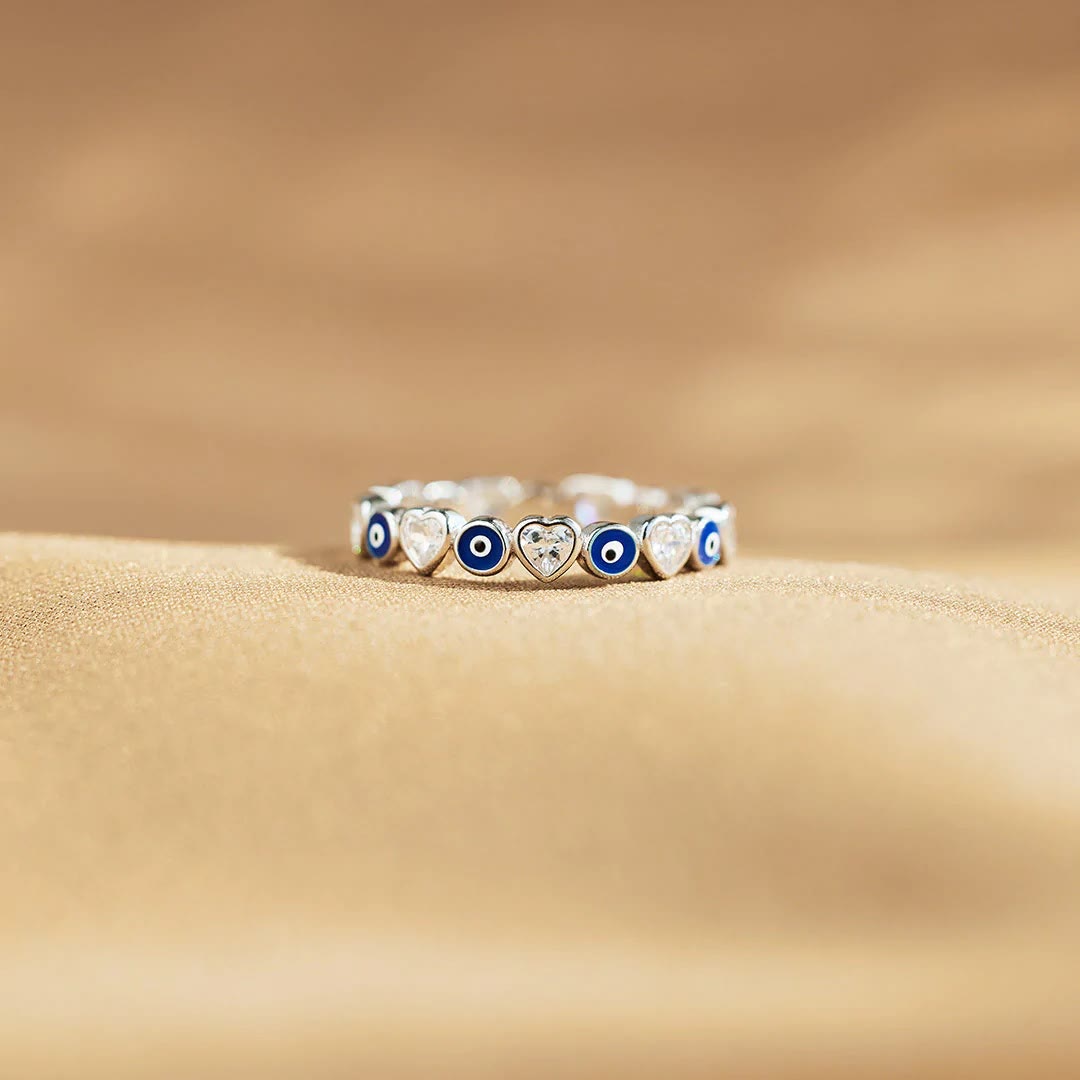 Bague Olivenorma en argent sterling S925 avec zircon blanc et cœur œil mauvais