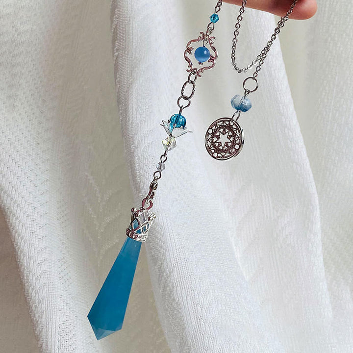 Pendule à chaîne en argent avec couronne de bois de cerf en aigue-marine Olivenorma