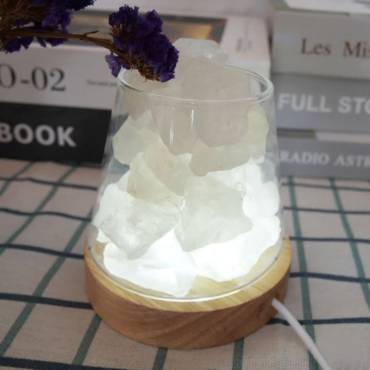 Lampe en cristal ou en sel rose de l'Himalaya en forme de coupe de feu Olivenorma