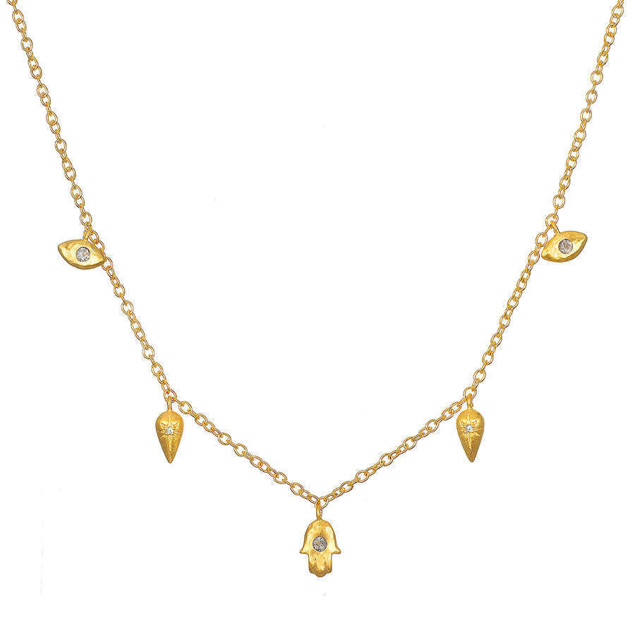 Collier Olivenorma en acier titane 316L avec zircon blanc Hamsa