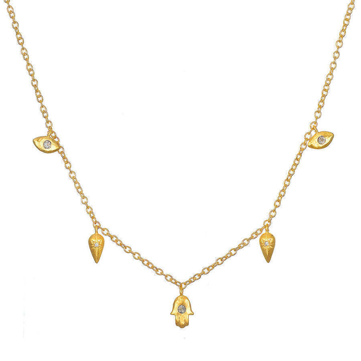 Collier Olivenorma en acier titane 316L avec zircon blanc Hamsa