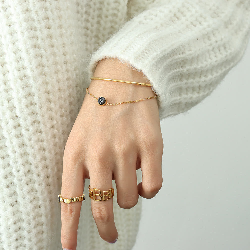 Bracelet double couche en tourmaline noire plaqué or 18 carats Olivenorma