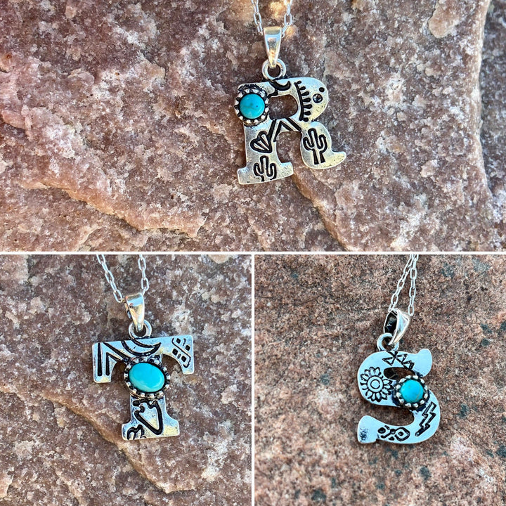 Collier avec initiale gravée en turquoise naturelle Olivenorma