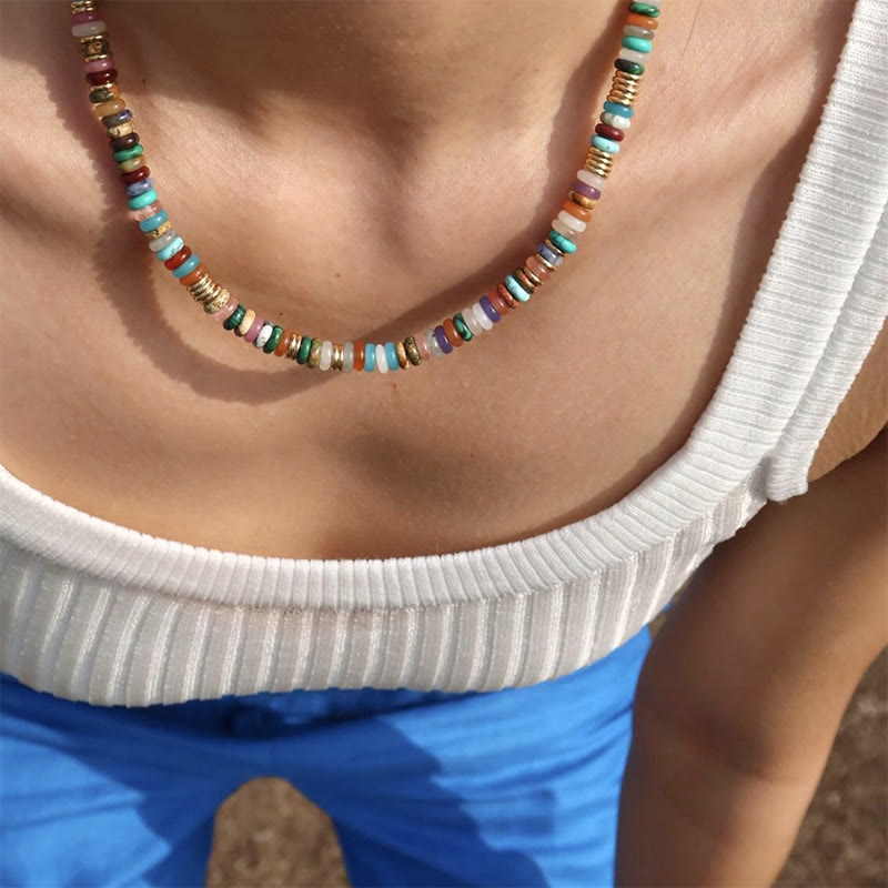 Collier et bracelet en pierres précieuses de style bohème Olivenorma avec perles rondes en cristal mélangées