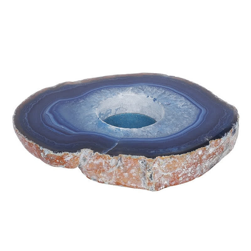 Bougeoir en tranche d'agate bleue naturelle
