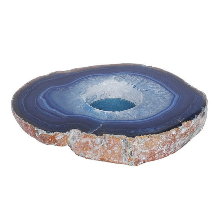 Bougeoir en tranche d'agate bleue naturelle