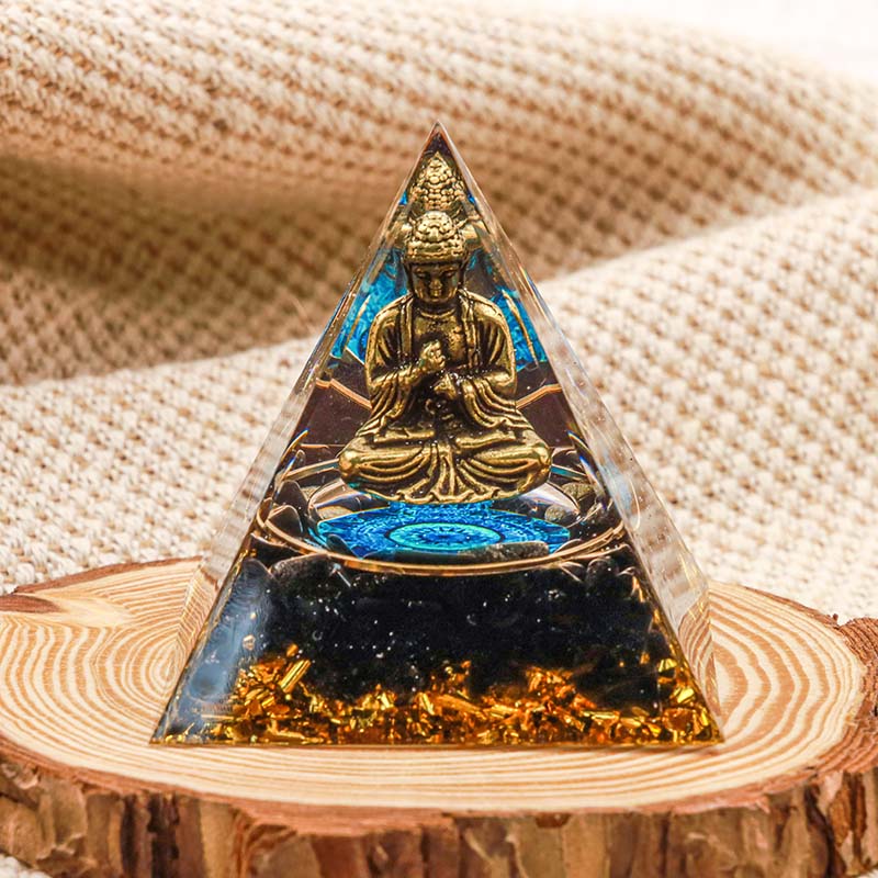 Pyramide d'orgone de protection du Bouddha en obsidienne Olivenorma