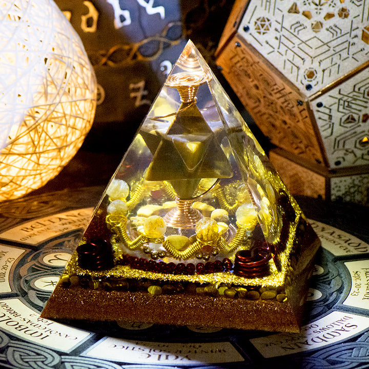 Olivenorma Merkaba Cube de Métatron Oeil de Tigre Tour de Citrine Pyramide d'Orgone