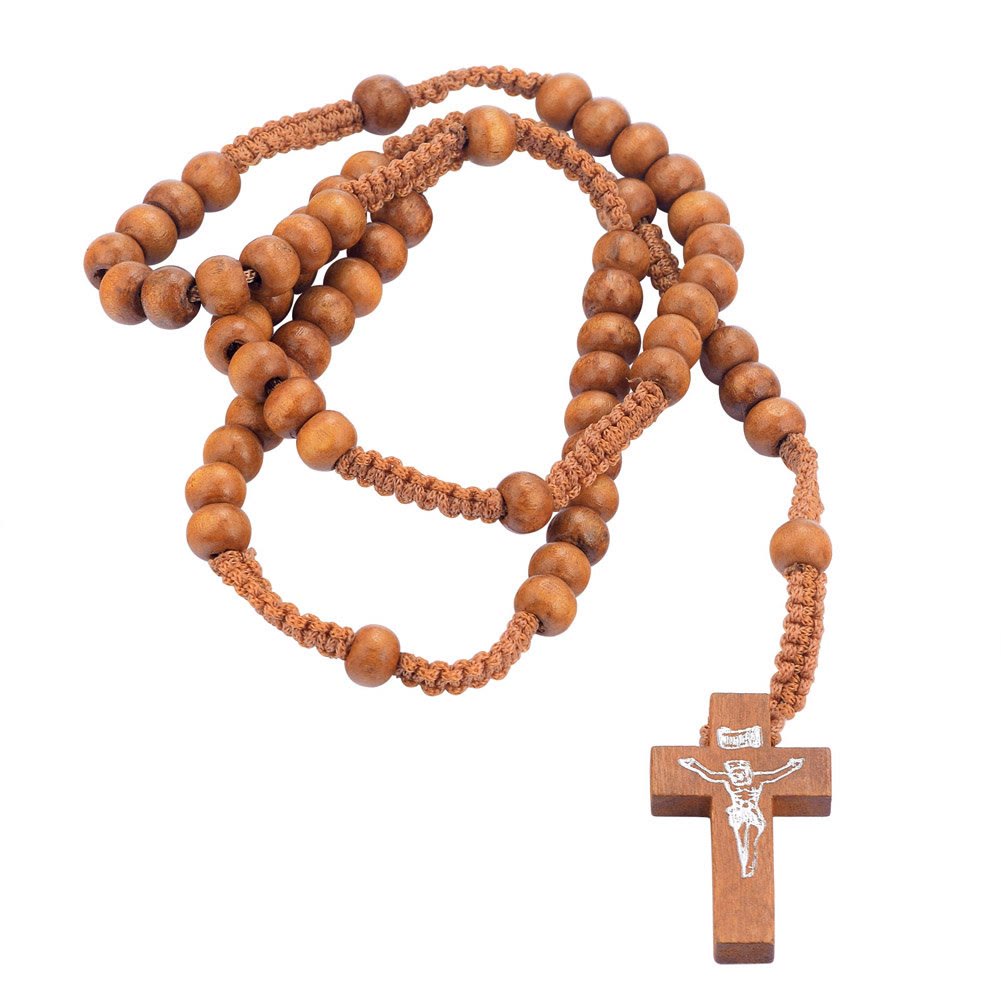 Collier chapelet en perles de bois avec croix Olivenorma