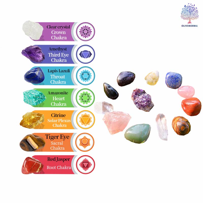 Ensemble de pierres brutes polies en cristal coloré naturel de chakra Olivenorma