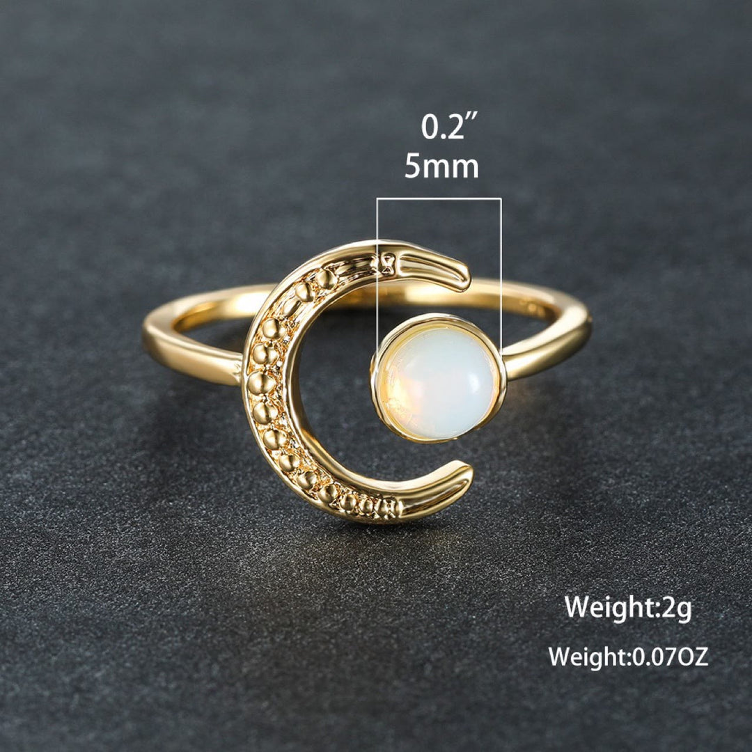 Bague ouverte en pierre de lune avec accessoire lune et soleil Olivenorma