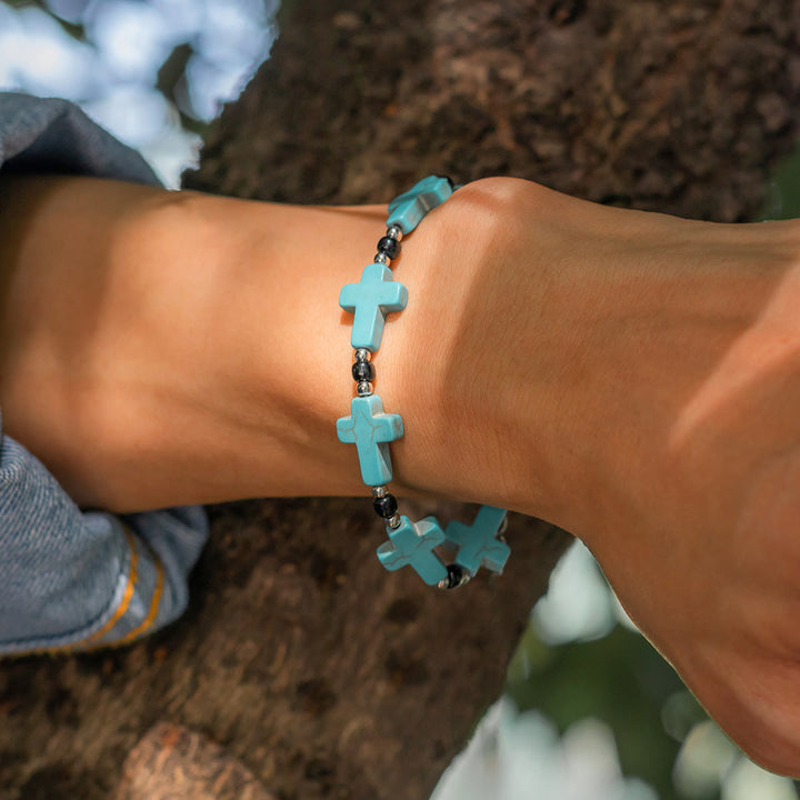 Bracelet homme en turquoise naturelle avec brins croisés Olivenorma