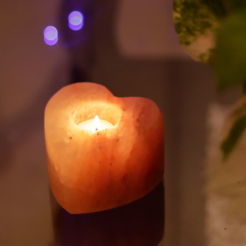 Bougeoir en forme de cœur sculpté à la main Olivenorma Lampe en sel rose de l'Himalaya