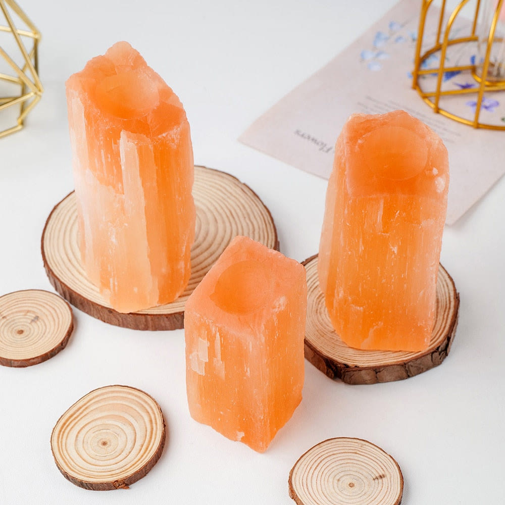 Support de sphère en cristal de sélénite orange Olivenorma pour décoration de pierres précieuses