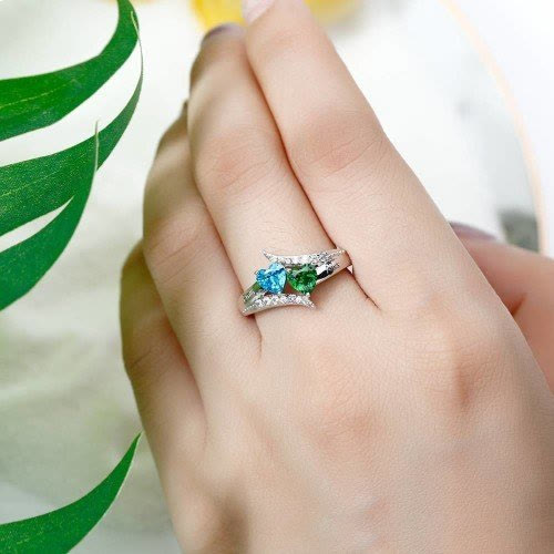 Bague gravée avec pierre de naissance en forme de cœur pour maman et fille Olivenorma