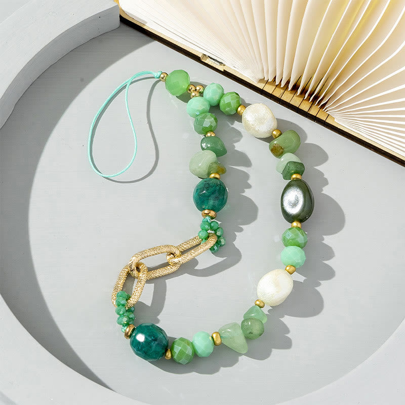 Sangle de téléphone en chaîne perlée en pierre naturelle irrégulière Olivenorma