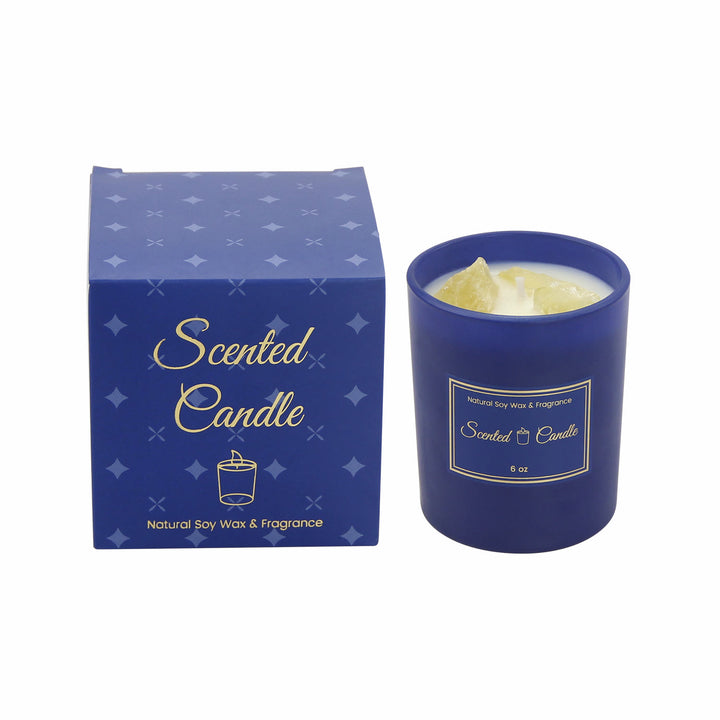 Bougie parfumée en cristal avec bouteille en verre bleu Olivenorma