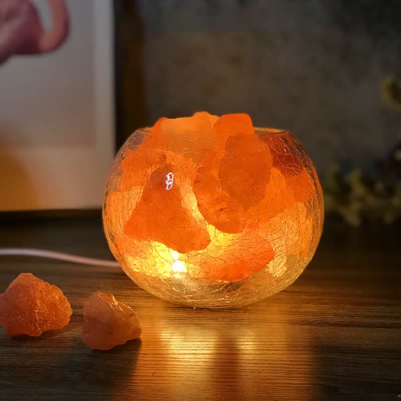 Lampe de sel rose de l'Himalaya avec réservoir en verre craquelé et glace créative Olivenorma