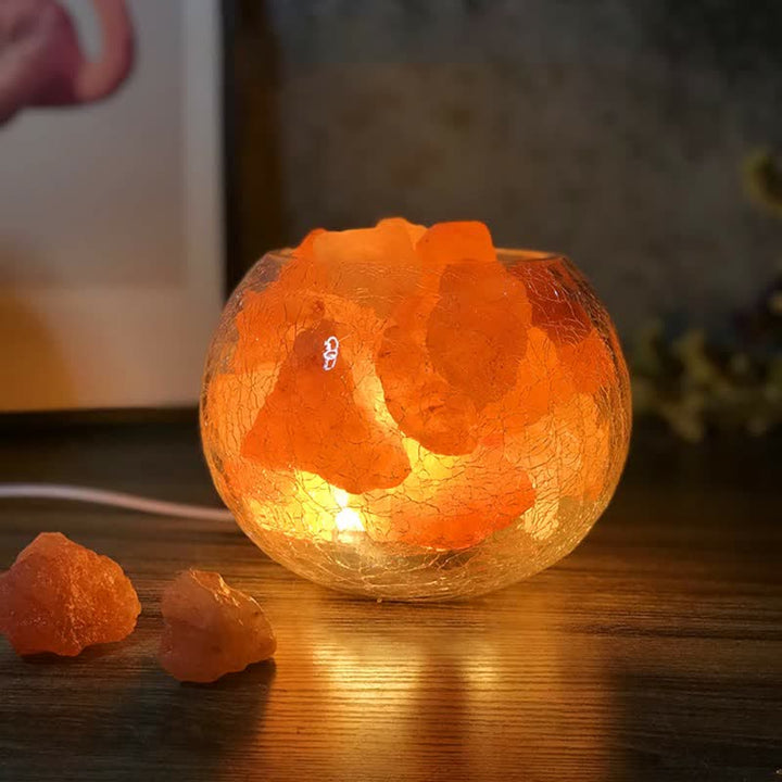 Lampe de sel rose de l'Himalaya avec réservoir en verre craquelé et glace créative Olivenorma