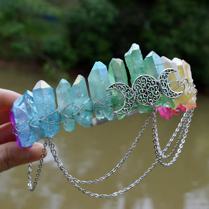 Couronne de cristal naturel de déesse de croissant de lune Olivenorma