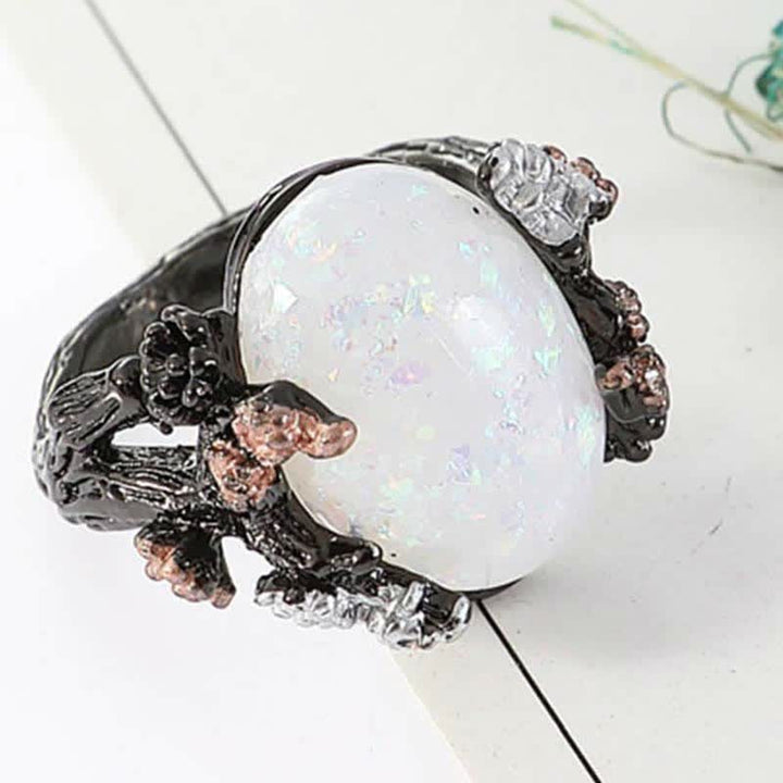 Olivenorma « Midnight Blossom : - Bague d'opale d'arbre magique