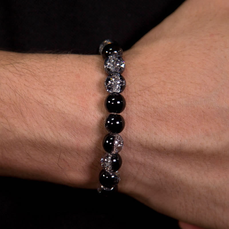 Bracelet pour homme en perles contrastées noires transparentes Olivenorma