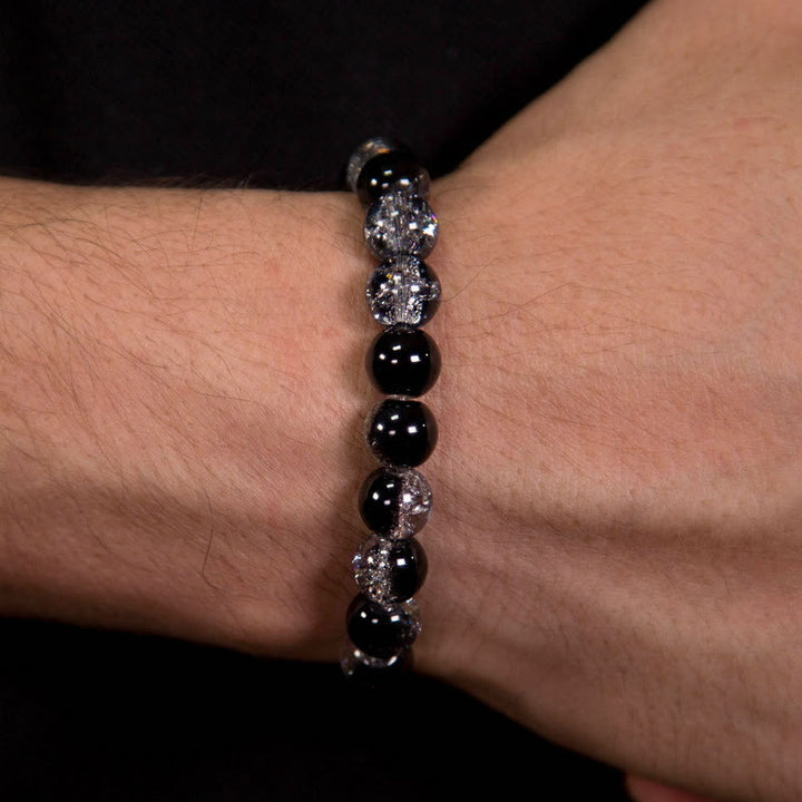 Bracelet pour homme en perles contrastées noires transparentes Olivenorma
