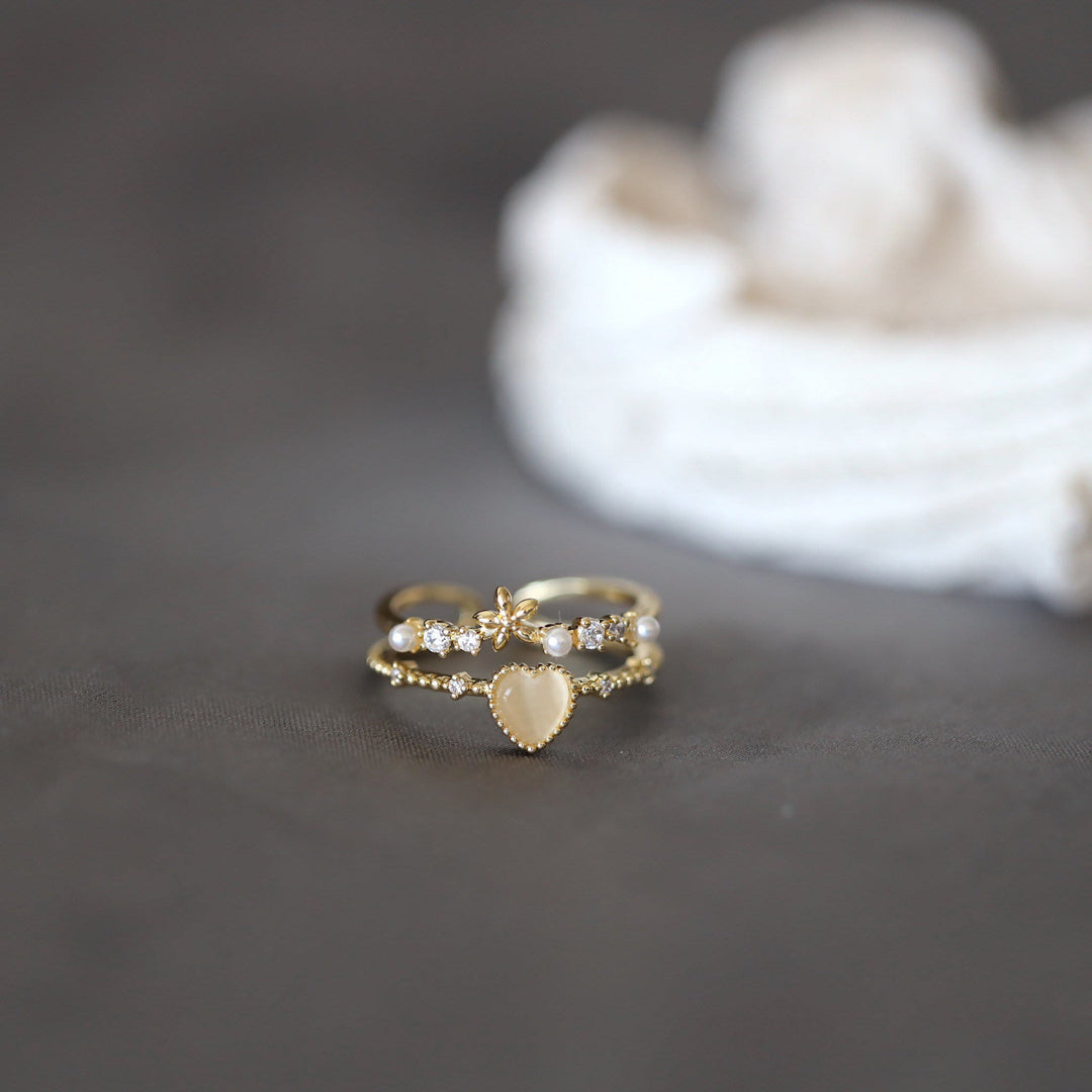 Bague ajustable en pierre œil de chat et zircon blanc Olivenorma